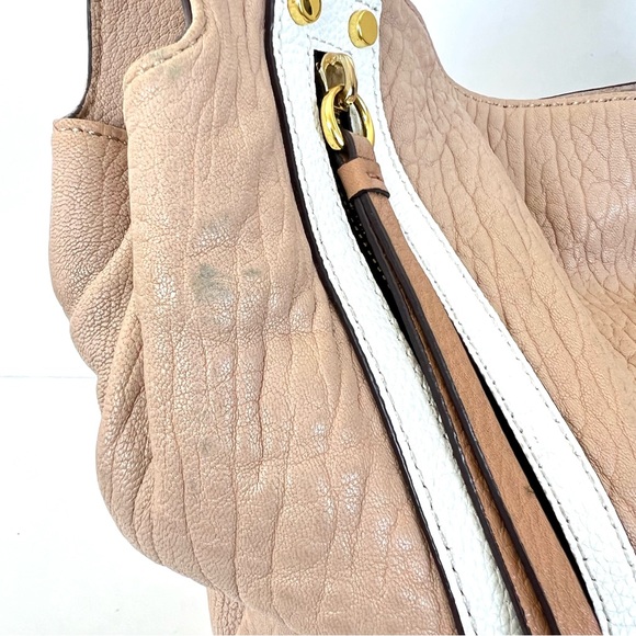 orYANY Tegan Beige Cream Pebbled Leather Front Zip Pockets Large Shoulder Tote - Picture 12 of 16